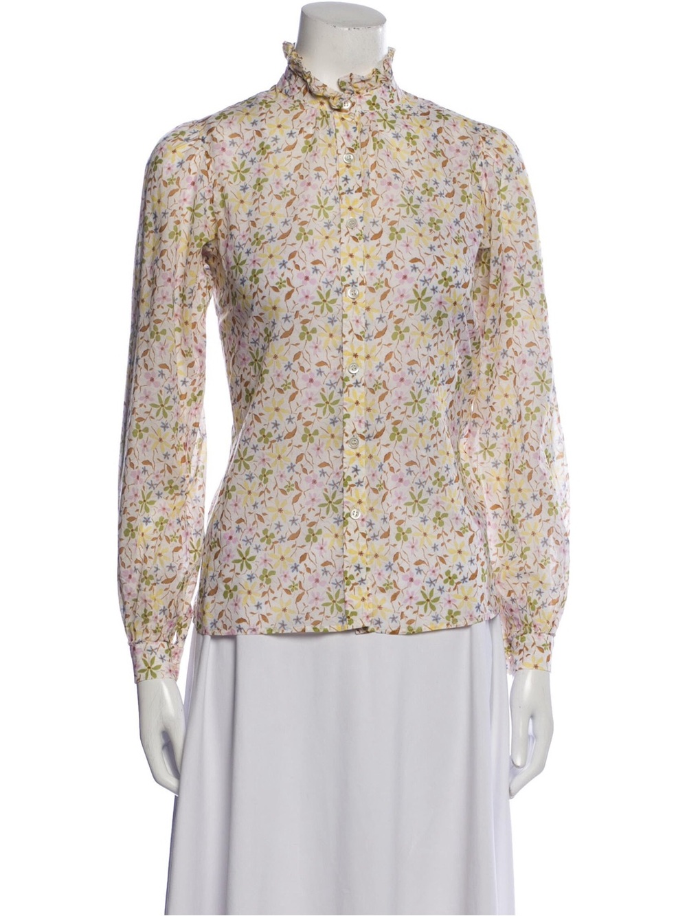ALEXACHUNG Sheer Floral Ruffle Blouse
